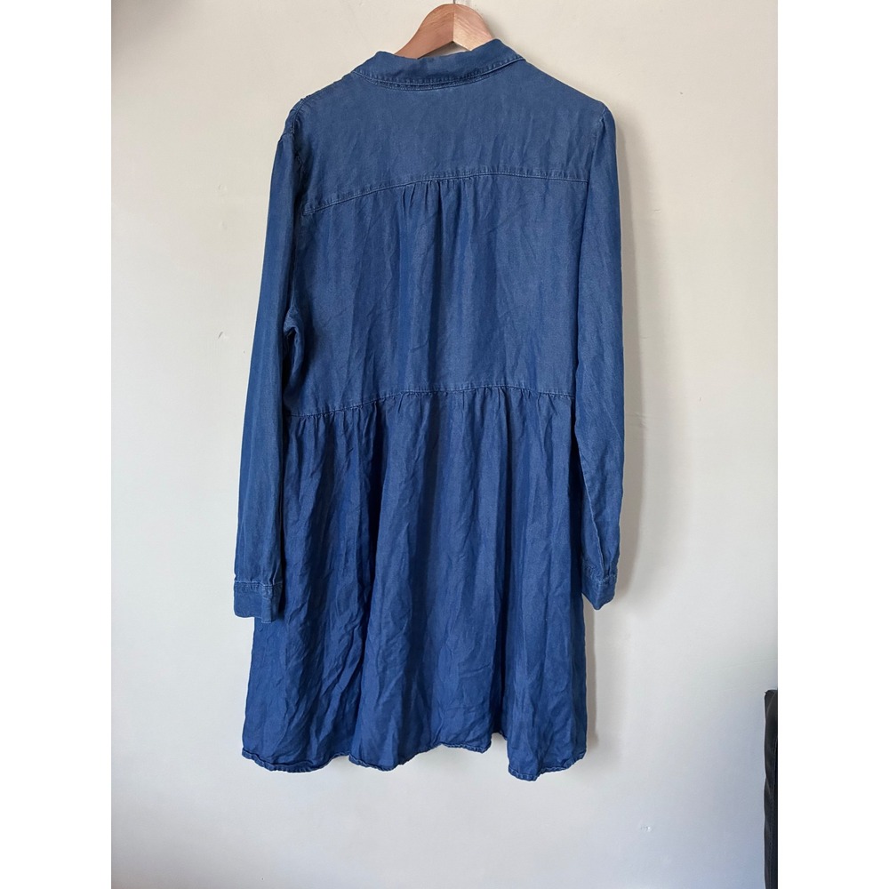 Time and Tru Blue Lyocell Denim Babydoll Shirt Dress XL 16-18 Long Sleeve Casual - Picture 7 of 7